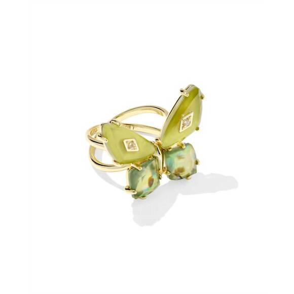 NEW KENDRA SCOTT women's bianca butterfly cocktail ring in gold green mix